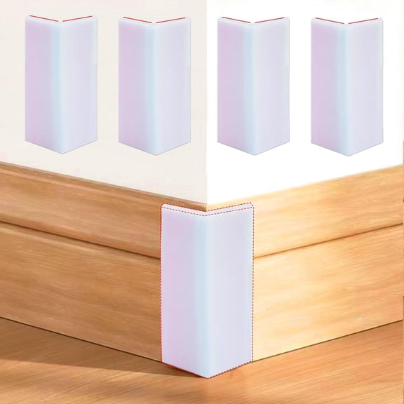 White Baseboard Corners Blocks Self Adhesive, Thickened Rubber Safety Corner Protectors Cushion, Soft Edge Furniture Wall Guards (4 PCS)