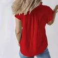 thumbnail image 4 of Olyvenn Fashion Womens Eyelet Tops Dressy Casual Ruffle Cap Sleeve Button V Neck Blouses Business Work Shirts Tee Summer Outfits Red L, 4 of 8
