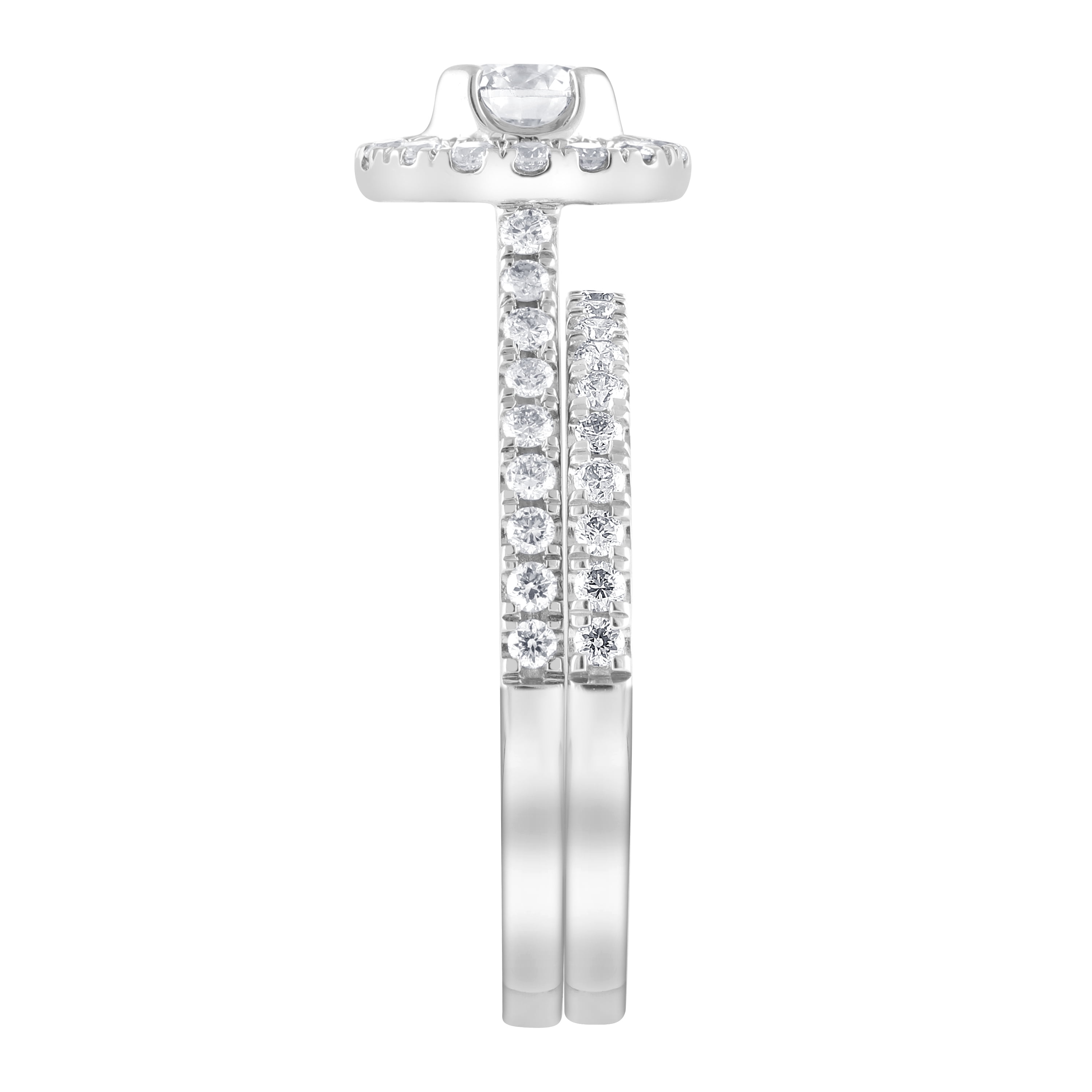 Unique Moments 1 Ct Round Lab Grown Diamond Cushion Wedding Bridal Set in 10K White Gold for Women (J, SI-I1)