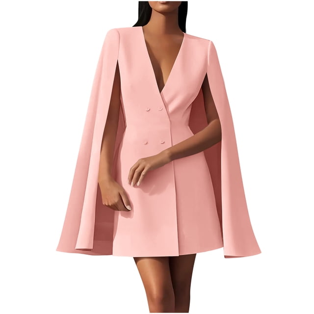 Womens Fall Fashion Double Breasted Shawl Cape Solid Color Suit Dress Commuting