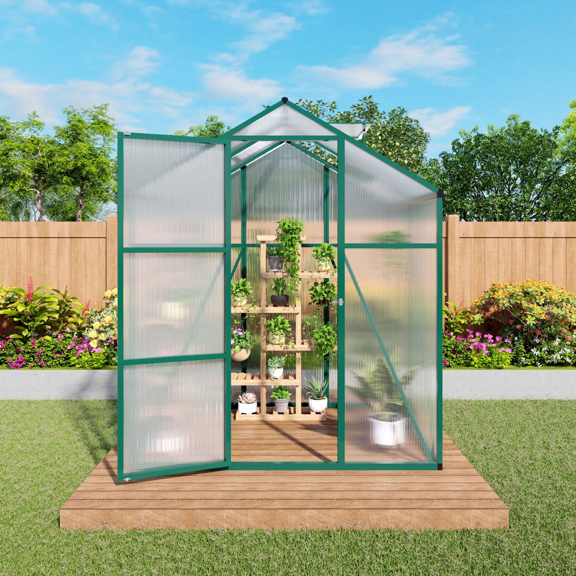 MAYEERTY 6x4 FT Walk-in Greenhouse with Drainage System, All-Season UV-Protected Greenhouse for Backyard, Garden & Patio