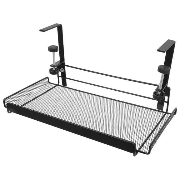 NICEXMAS Black Metal Under Desk Clamp Shelf for Cable Management, Office Supplies Storage Basket, Space-Saving Organizer