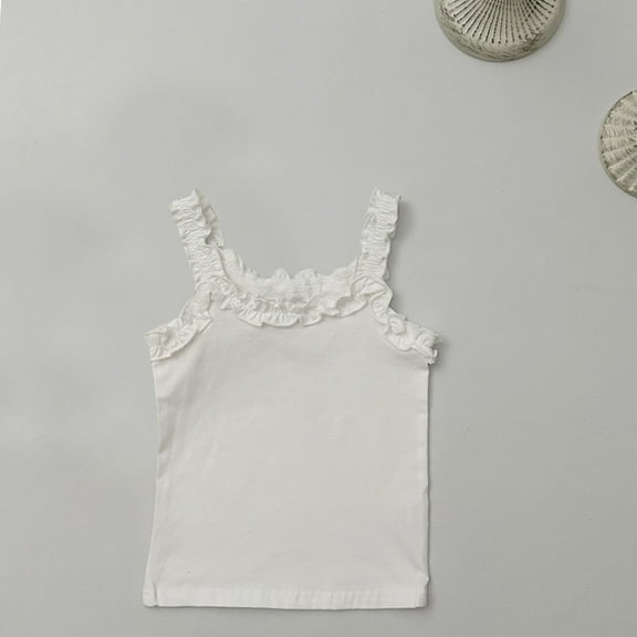 lmcalzta Baby Girls Tank Tops Flower Strappy Cotton Tank Tops T Shirts Solid Color Casual Loose Spring Summer Tank Blouses