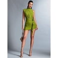 thumbnail image 6 of Green Asymmetrical One-Shoulder Ruched Mini Dress With 3D Flower Detail, 6 of 8