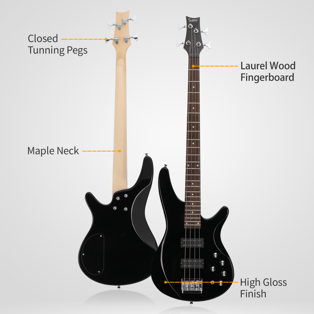 Tcbosik 4 String Electric Bass with H-H Pickup and Laurel Wood Fingerboard, 44 Inch Bass with Bag and Strap, Connecting Wire, Spanner Tool and Plectrum for Beginner, Black