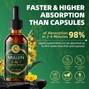 Mullein Drops for Lungs - Vegan Mullein Leaf Extract Liquid Tincture, Support for Respiratory, Immune, Digestive System, Natural Herbal Supplement, Non-GMO, 2 fl oz