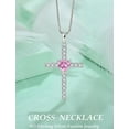 thumbnail image 4 of VESITIM Cross Necklace 925 Sterling Silver Religious Pendant for Women Heart Shaped Created Pink Tourmaline October Birthstone Jewelry Gifts, 4 of 7