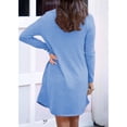 thumbnail image 3 of Vestido de mujer de manga larga con botones en la parte delantera, cuello en V, dobladillo suelto, vestido de otoño de color puro con dos bolsillos, 3 of 5