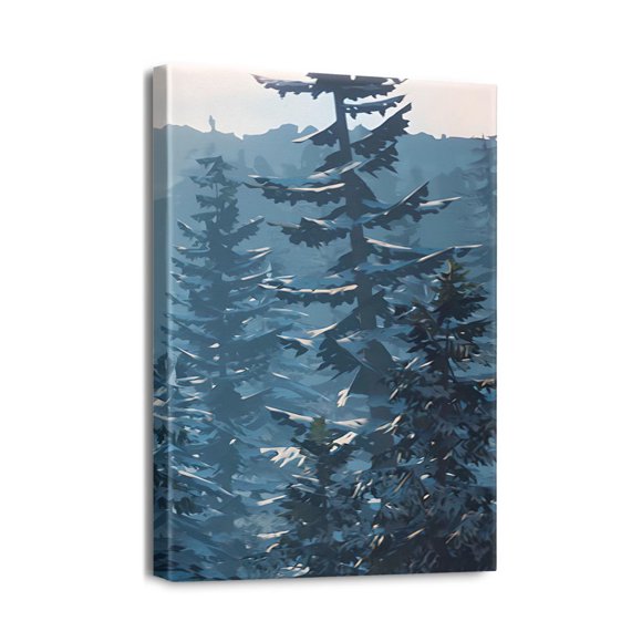 Artistic Abstract Mountain and Forest Painting - 12x16 inch Framed Canvas Print Perfect for Bedroom, Living Room, or Office Decor