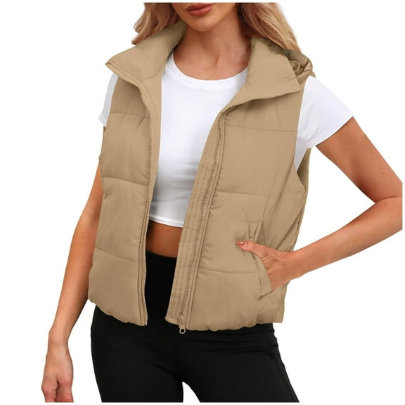Enjoytime Jackets for Women Solid Color Fashion Sleeveless Zipper Neck Jacket Winter Women's Outerwear Vests