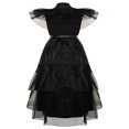 thumbnail image 3 of Robes Cosplay pour Femmes Manches Volantes Col en Maille Couleur Unie Robe de Soirée Ceinture en Cuir, 3 of 6