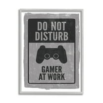 Stupell Industries Don't Disturb Gamer at Work Video Game Controller Graphic Art Gray Framed Art Print Wall Art, 24x30, by Lux Me Designs