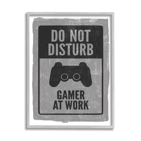 Stupell Industries Don't Disturb Gamer at Work Video Game Controller Graphic Art Gray Framed Art Print Wall Art, 24x30, by Lux Me Designs