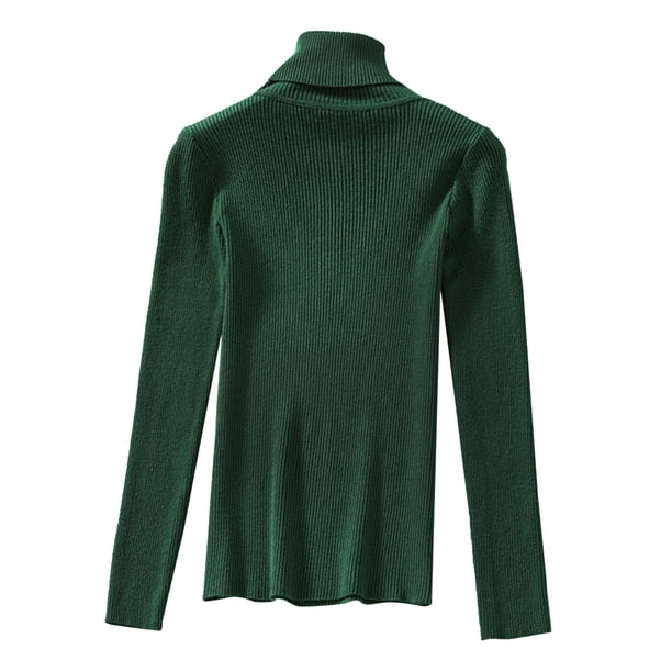 Suéter de Punto de Cuello Alto Sunnimix Delgado de Manga Larga Verde Oscuro