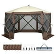 thumbnail image 1 of KFFKFF 11.5x11.5FT Camping Gazebo Screen Tent, Pop Up Gazebo, Pop Up Canopy with Mosquito Netting,6 Sides Outdoor Screen Tent with Mesh Windows and Portable Carry Bag for Camping, Backyard Party，Brown, 1 of 9