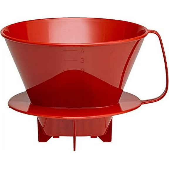 Fino Pour-Over Coffee Brewing Filter Cone, Number 4-Size, Red, Brews 8 to 12-Cups