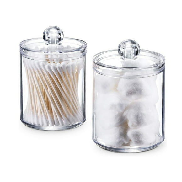 Cameland Qtip Holder Dispenser for Cotton Ball Cotton Swab Cotton Round Pads Floss - 10OZ Clear Plastic Jar Set for Bathroom Canister Storage Organization