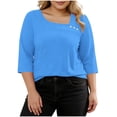 thumbnail image 2 of Mifsaly Plus Size Blouses for Women 3/4 Sleeve Square Neck Cotton Tops Button Decoration Lightweight Breathable Oversized Tshirts Summer Casual Work Office Outfits L, 2 of 7