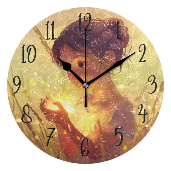 Round Clock Black Clock 9.84*9.84 Inch Round Art Clock Decorative Clock Creative Clock Dual-Purpose Clock Wall Clock Clock Fashion Decoration Cartoon Girl