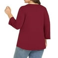 thumbnail image 5 of Horkkom Plus Size Tops for Women V Neck Solid Color 3/4 Length Sleeve Tops Fall Casual Tunic Tops Red 2XL, 5 of 6