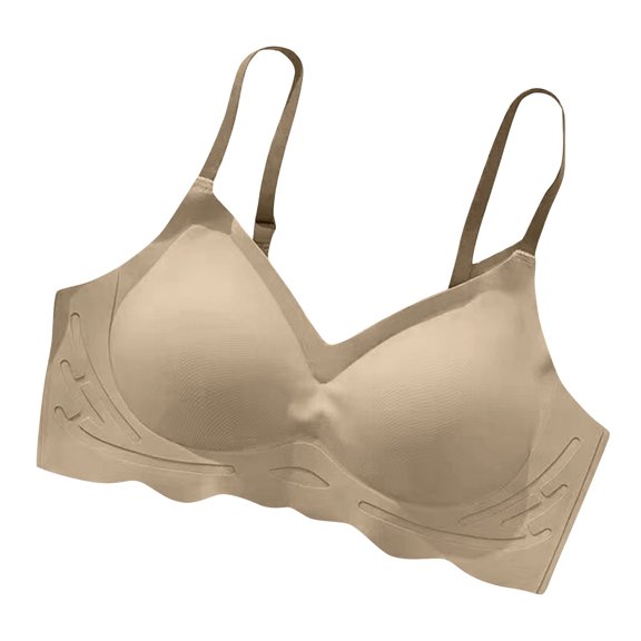 asjyhkr Bras for Women Smoothing Stretchy Padded Bralette Thin Strap Seamless Classic V-Neck Push up Wireless Everyday Bras(X-Large,Khaki)