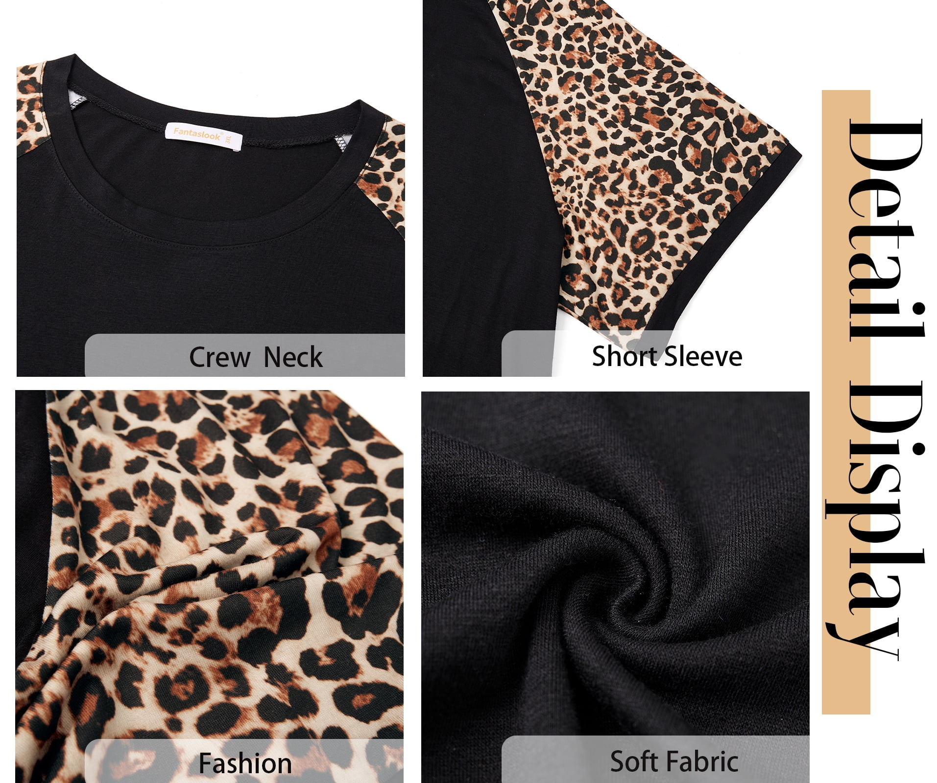 Fantaslook Color Block T Shirts for Women Crewneck Short Sleeve Tops Summer Blouses Fashion Clothes