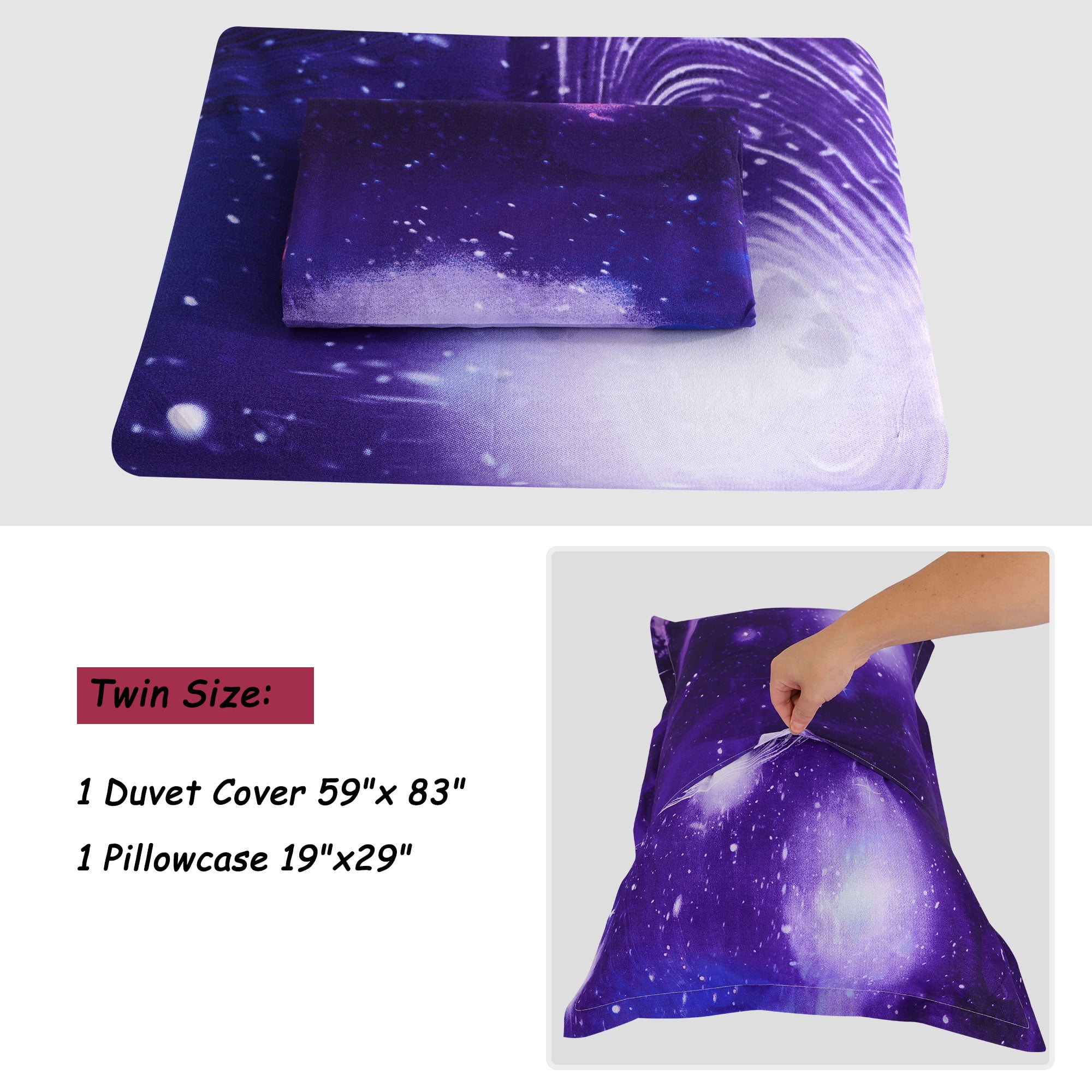 3 Pieces Galaxy Duvet Cover Bedding Set 3D Printed Quilt Cover Dark Purple Twin
