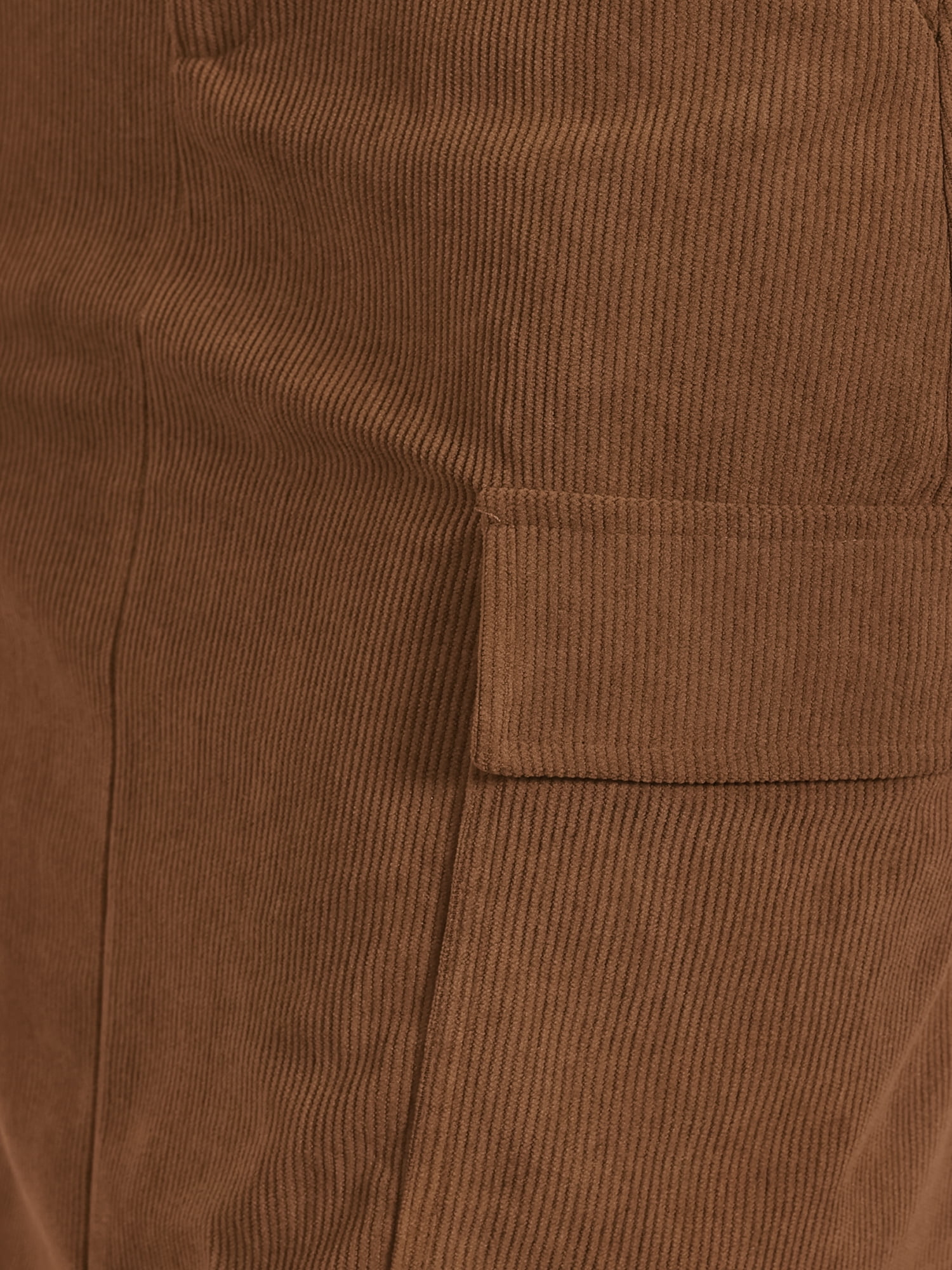 DARING DIVA Corduroy Cargo Skirts for Women's Elastic Back Midi Skirt L Brown