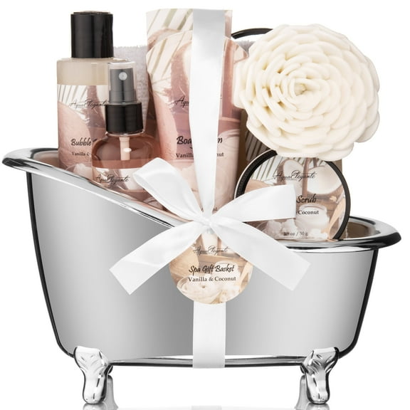 Aqua Elegante Spa Gift Basket For Women - Luxury Bath Set With Coconut & Vanilla