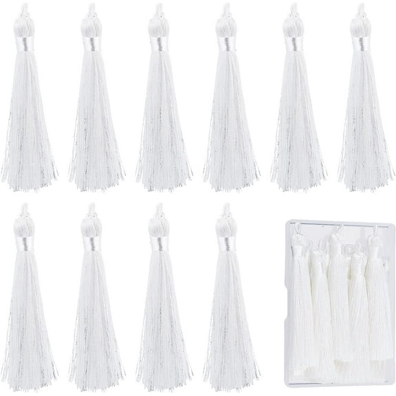 1 Box 10Pcs Nylon Tassels Big Pendant Decorations White 83~92x9~10mm Hole: 1.5~4mm