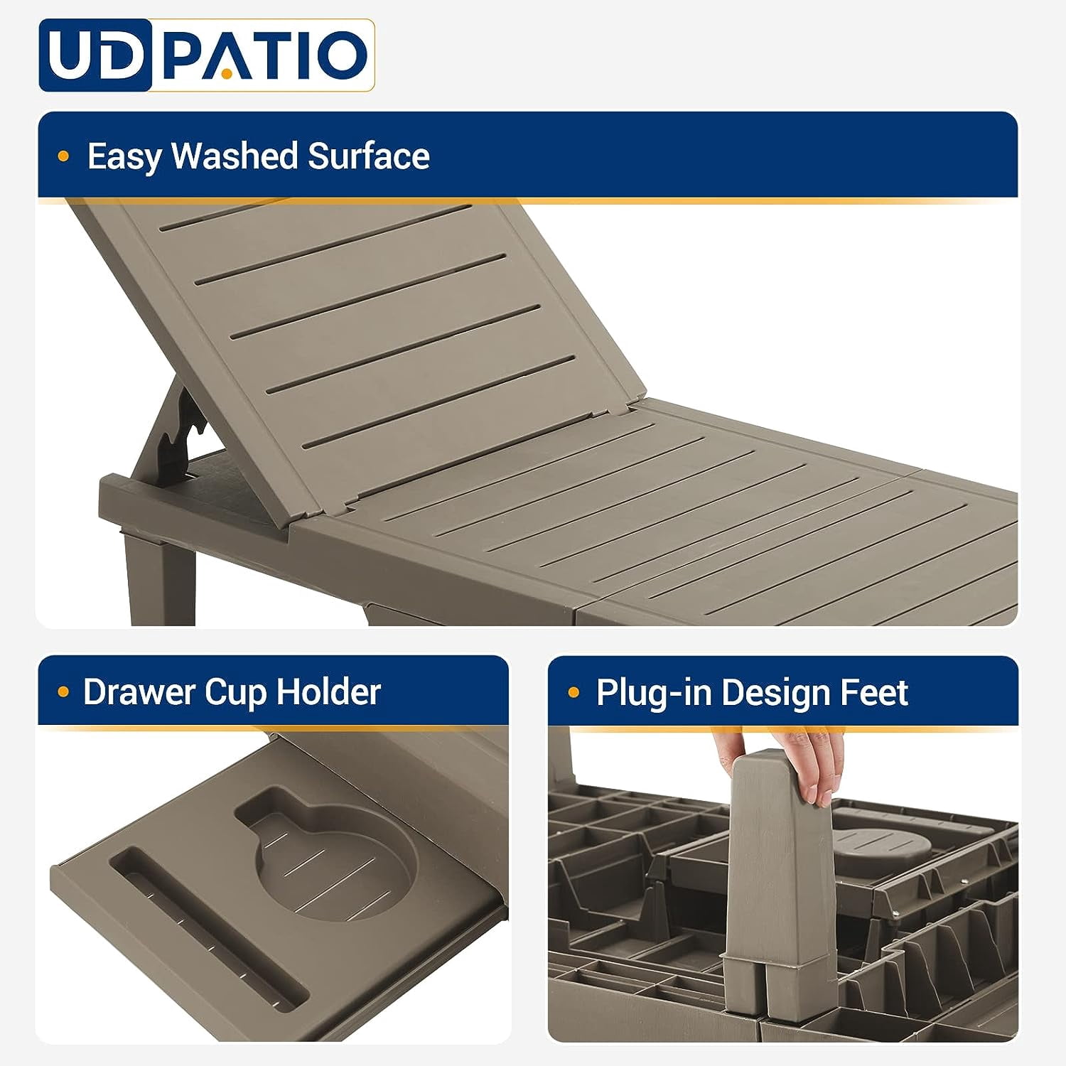 UDPATIO Oversized Outdoor Chairse Lounge Chair Set of 2, 5-Level Adjustment Backrest for Pool Beach Garden