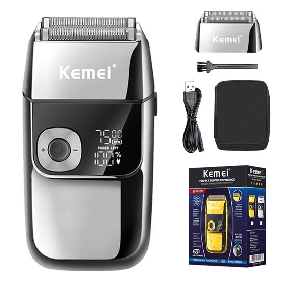 KEMEI Men’s Two Floating Blades Reciprocating Shaver with LCD Display, KM-2028 Silver