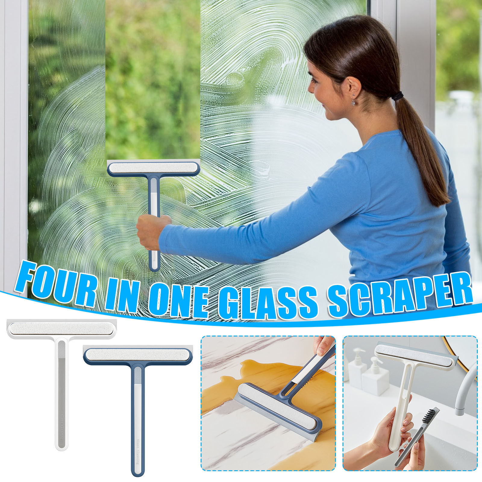 Ovzne 2PC Shower Cleaning Brush, 3in1 MultiPurpose Glass Cleaning