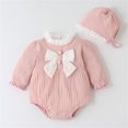 thumbnail image 2 of Gibobby Mamelucos para bebe niño polar Bebés recién nacidos niñas pajarita sólido primavera invierno manga larga mono sombrero ropa(Rosa, 3-6 Meses), 2 of 3