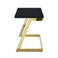 thumbnail image 4 of Bibse Writing Desk - High Gloss Lacquer Finish Top, Polished Stainless Steel Base, Geometric Legs, Black Gold Accent, 4 of 10