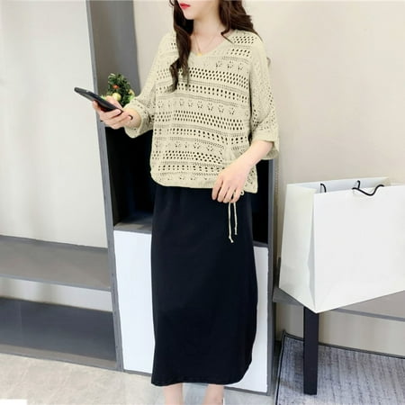 Riforla Women s Hollow Hollow Knit Thin Dress Two Piece Set 2 Piece Sets Women Outfit White One Size