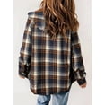 thumbnail image 6 of Women'S Plaid Jacket Long Sleeve Button Down Fleece Hooded Jackets Warm Coat Brown Checkered S, 6 of 7