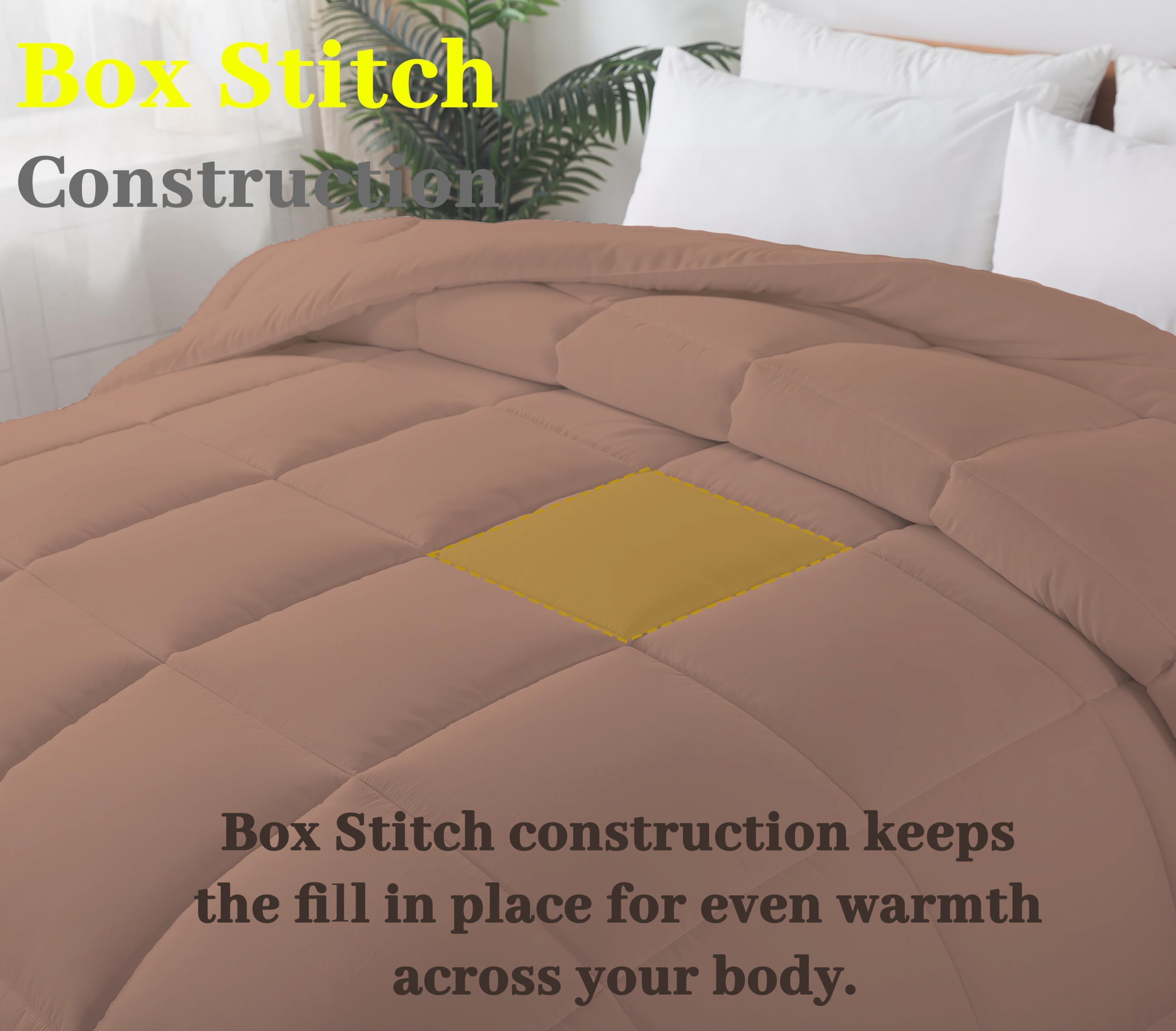 BedTreat Down Alternative Comforter with Corner Tabs - All Season Quilted King Size 240 GSM Coffee Comforter, Machine Washable Microfiber Bedding