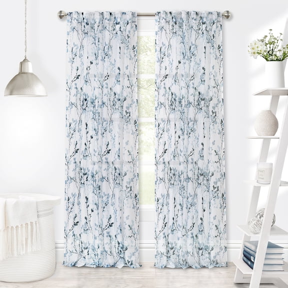 Achim Misty Indoor Polyester Light Filtering Floral Curtain Panel, Teal, 52-in W x 84-in L