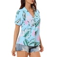 thumbnail image 5 of INSPIRE CHIC Valentine's Day Women's Shirts Hawaiian Short Sleeve Tropical Floral Button Down Tops XS Blue Pink, 5 of 9