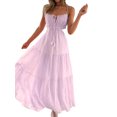 thumbnail image 4 of Michellecmm  Women Summer Casual Long Dress Solid Color Tie-Up Sling Dress, 4 of 9