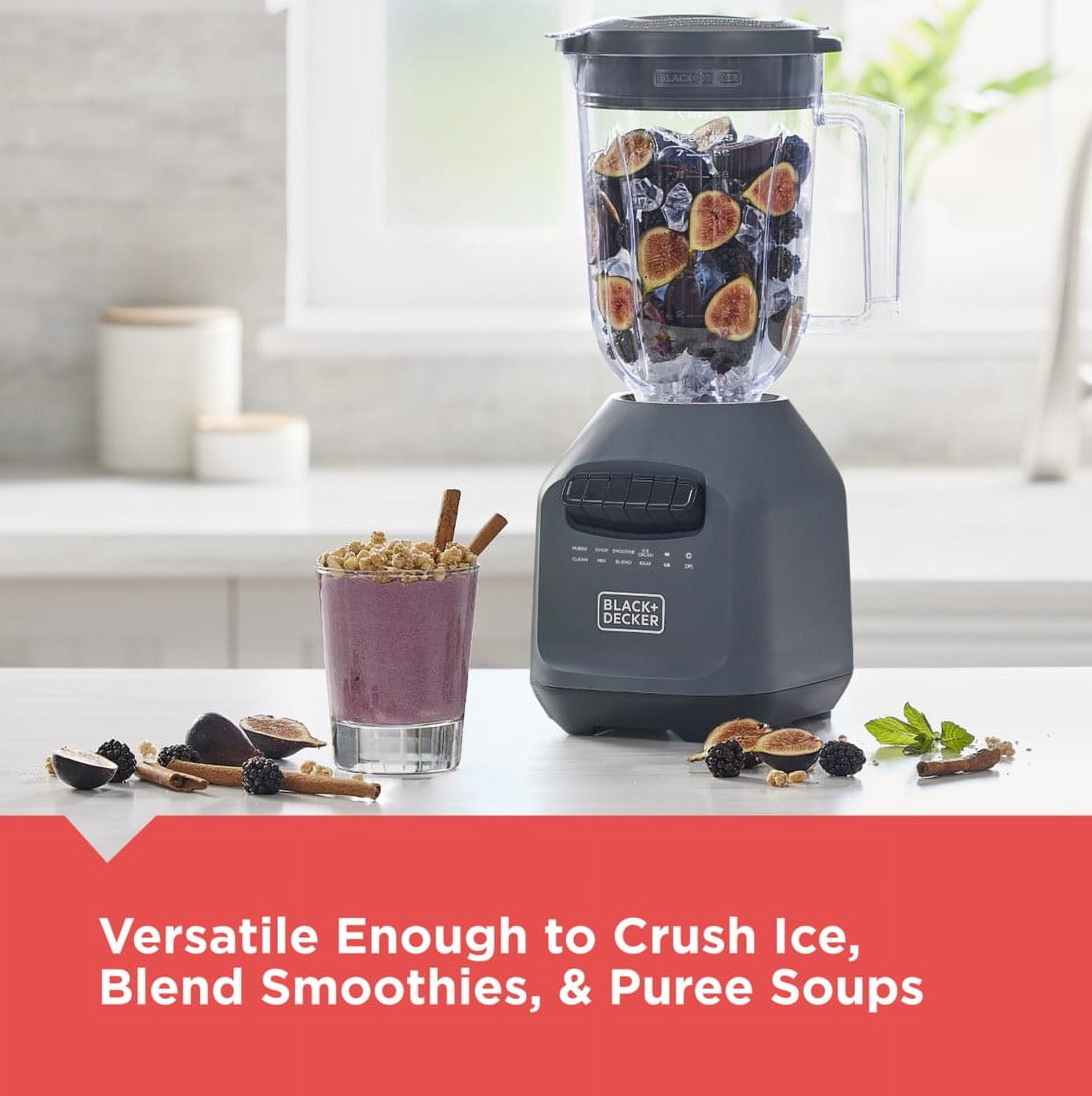 Open Box BLACK+DECKER Ice Crush Blender, 56 oz Plastic Jar, 750W, 6-Tip Blade, 8 Speeds + Pulse