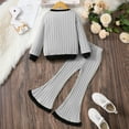 thumbnail image 4 of JIAYUE Girls Outfit Set Ribbed Long Sleeve Round Neck Top Flared Pants 2 Piece Set For Toddlers 4 To 7 Years Old Casual Playwear, 4 of 7