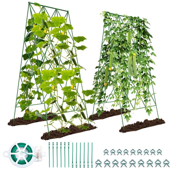 Slsy Foldable Cucumber Trellis, 2 Pack A-Frame Trellis Outdoor Garden Trellis for Climbing Plants Vegetables Flowers, Steel Plant Support Trellis Plant Climbing Trellis, Black