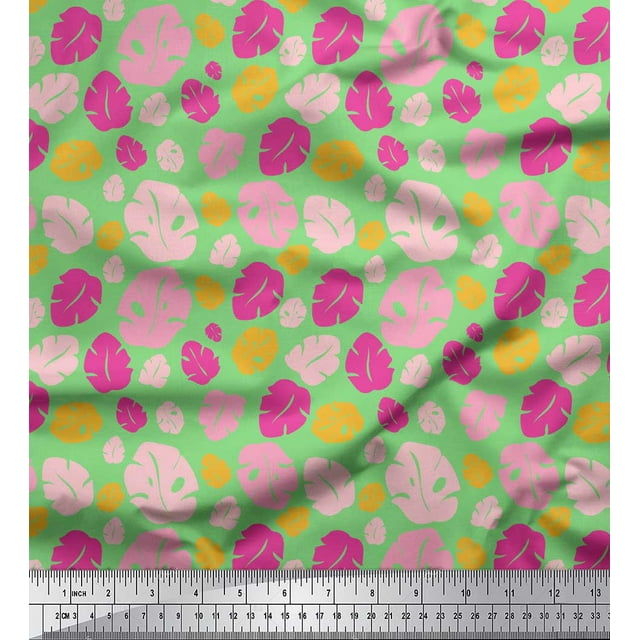 Soimoi Green Velvet Fabric Monstera Leaves Decor Fabric Printed Yard 58 Inch Wide