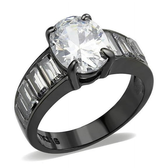 Alamode TK3778-7 IP Black Ion Plating Stainless Steel Ring with AAA Grade CZ, Clear - Size 7
