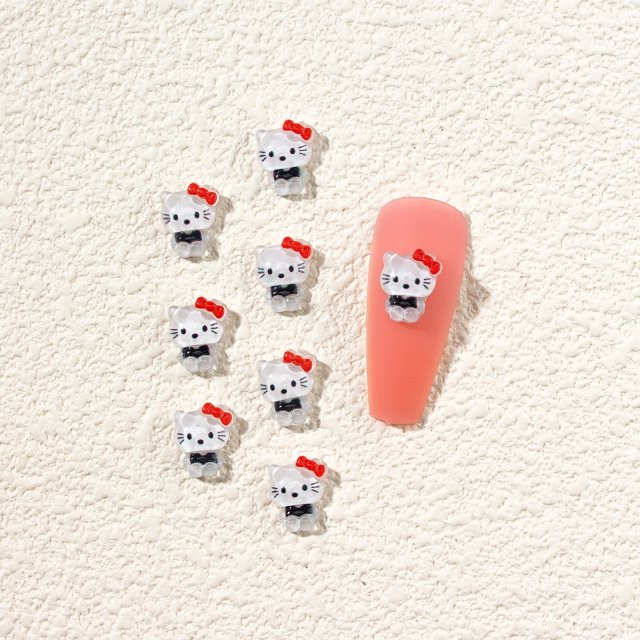 Nuevos dijes de uñas Kawaii de Hello Kitty de dibujos animados, resina de conejo y rana súper lindo, dijes de uñas de dibujos animados en 3d, dijes de uñas de Hello Kitty