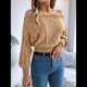 thumbnail image 4 of Suéter de Mujer con Hombros Descubiertos, Jersey de Punto con Cable Liso, Top Informal de Larga, Suéteres Cortos Caqui XL, 4 of 10
