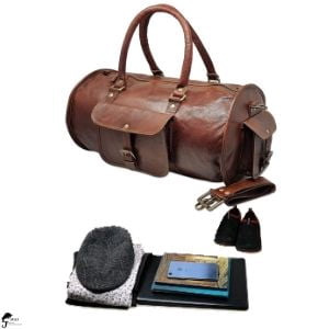 Jaald 24" Leather Duffle Bag Weekender Travel Luggage Carry On Gifts for Men Women Sports Gym Overnight Bag Adventure HIking Gear