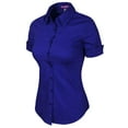 thumbnail image 3 of Made by Olivia Women's Junior Fit Short Sleeve Stretchy Button Down Collar Office Formal Casual Blouse Shirts Top (S-3XL), 3 of 6